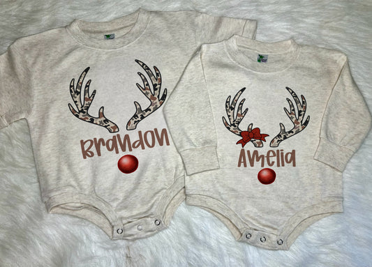 Retro Camo Antlers Girl/Boy Option with name Bubbles/Tees/Pullovers