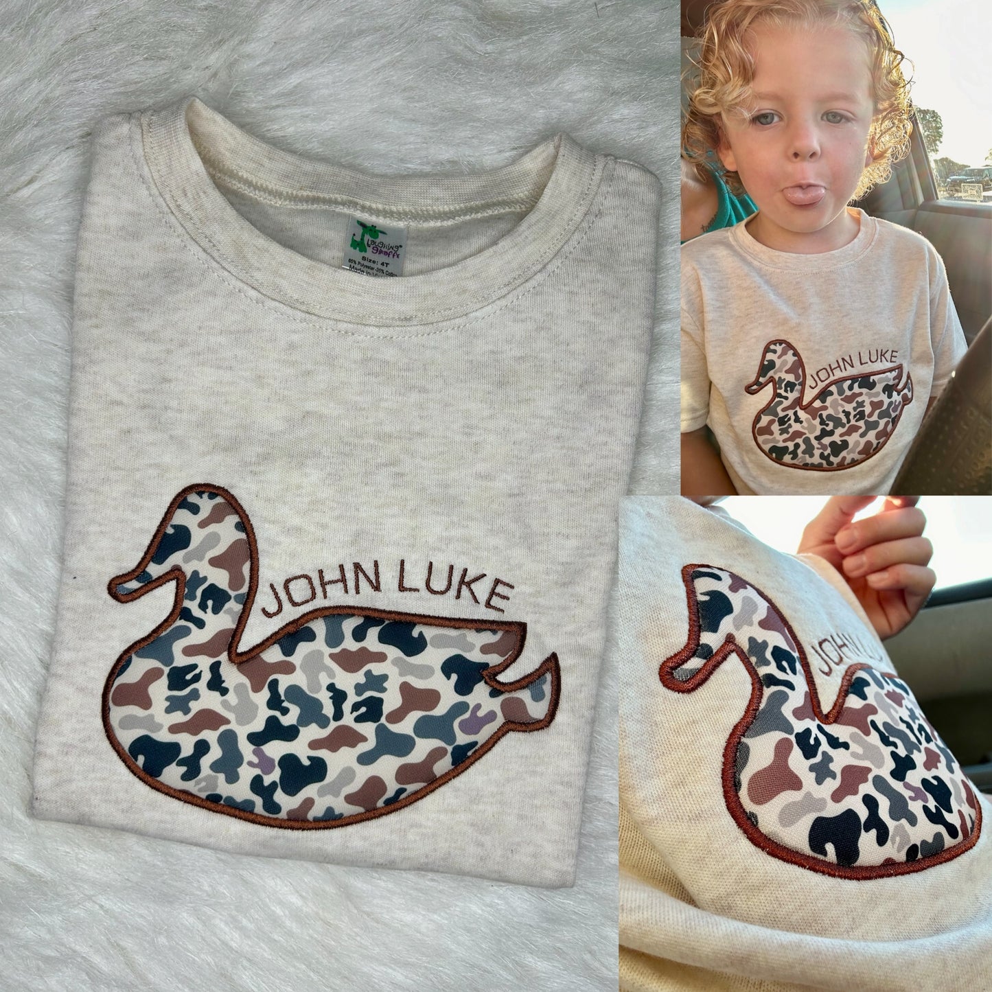 Embroidered Retro Puff Duck with Name Bubbles/Tees/Pullovers